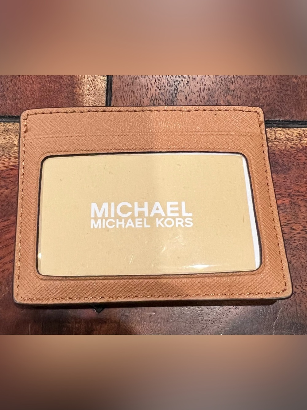 Michael Kors Tan Leather Card & ID Holder with Clear Window